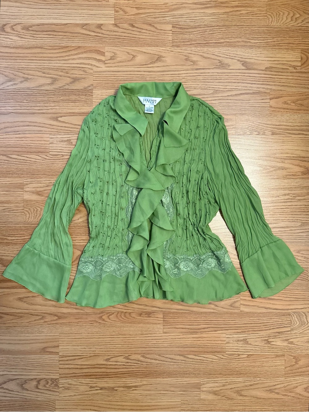 Allison Taylor Green Ruffled Front Blouse